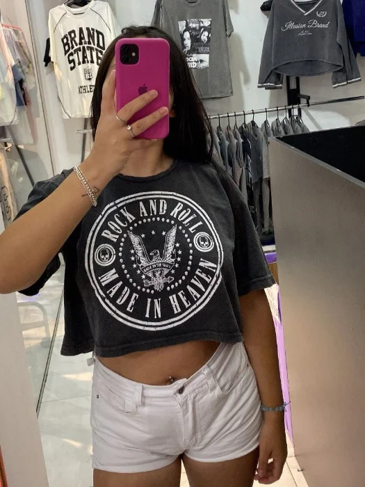 Crop Prelavado Oversize Corto 08 Rock