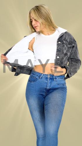 Campera Gris Jeans con Corderito