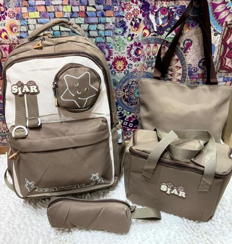 Set de 4 Piezas Mochila Loncher Bolsito y Cartuchera