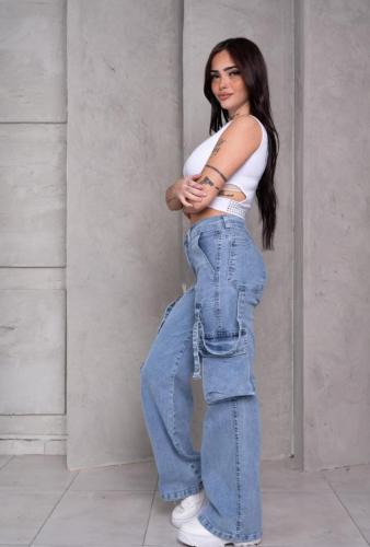 Wide Leg Mochilero Celeste Nevado (elastizado)