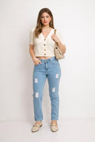 Jean Mom Rasgado Mujer Pantalon Denim Ancho Recto Dama Mayoristas Hotsale Liquidación