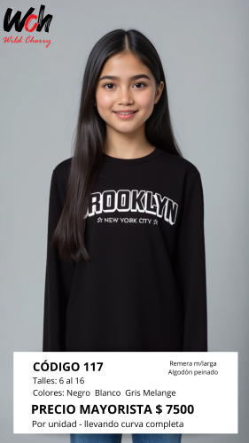 Cod: 117 Remera Manga Larga Algodon Peinado