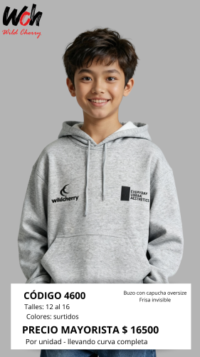 Cod: 4600-buzo  Capucha Oversize-frisa Invisible