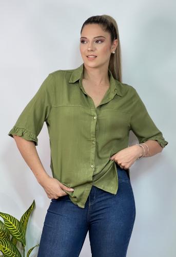 Camisa 3/4 con Volado  Lino Elastizdo