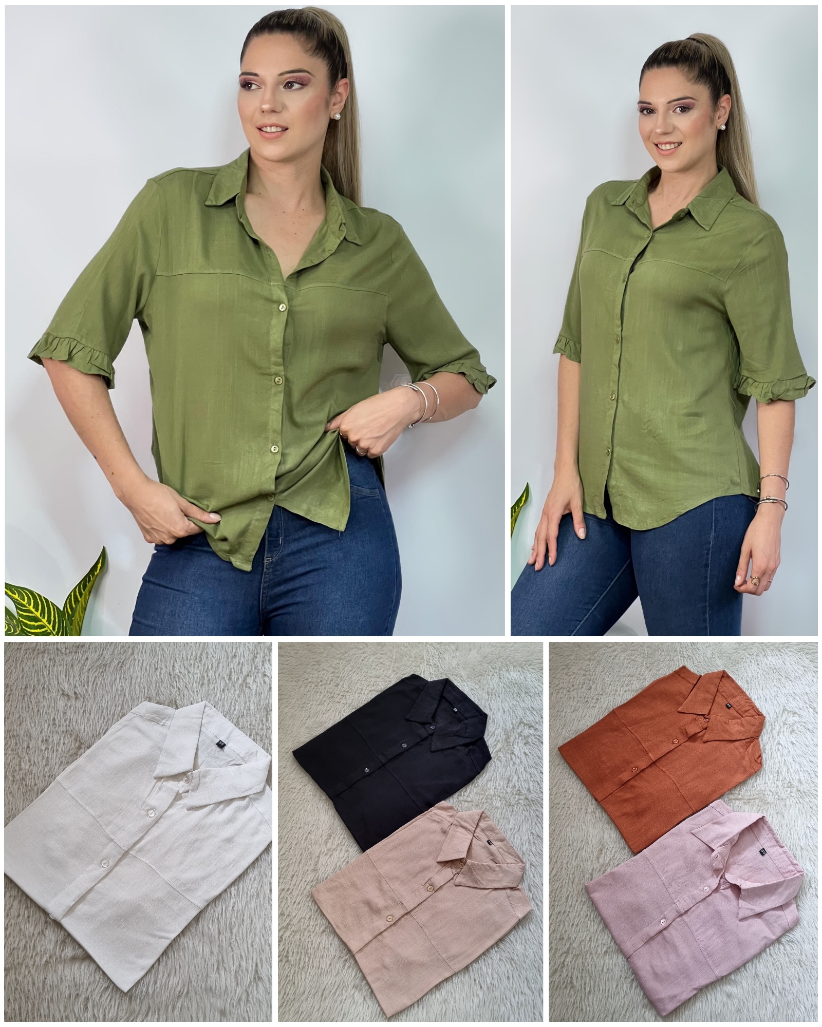 Camisa 3/4 con Volado  Lino Elastizdo - Imagen 2