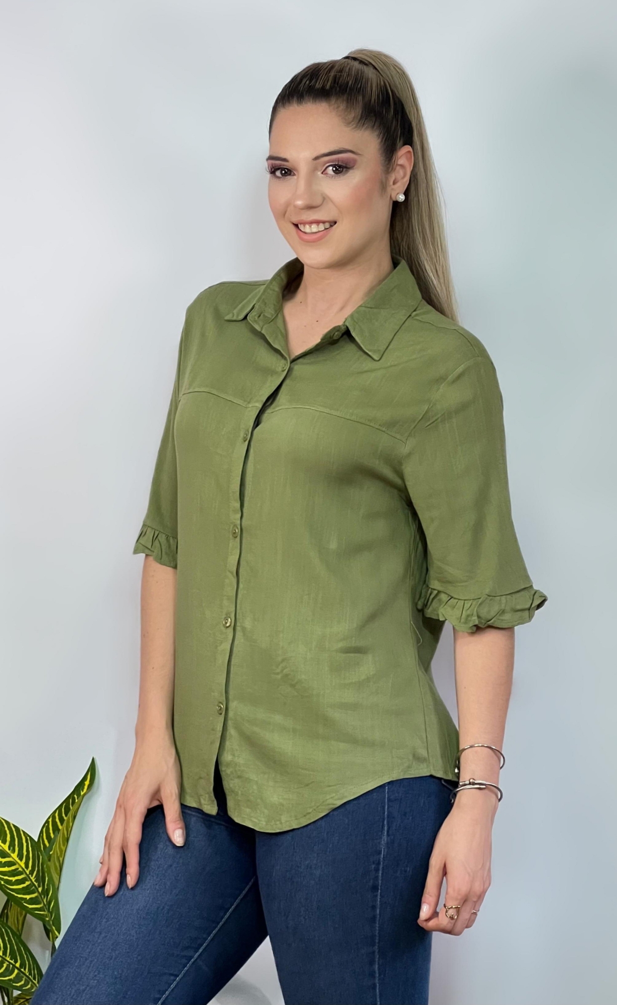 Camisa 3/4 con Volado  Lino Elastizdo - Imagen 3