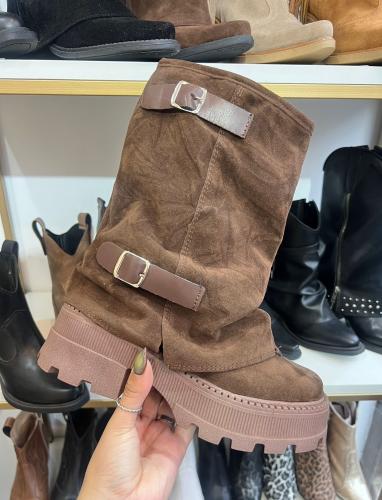 Borcegos Doble Capa Gemma Choco Gamuza