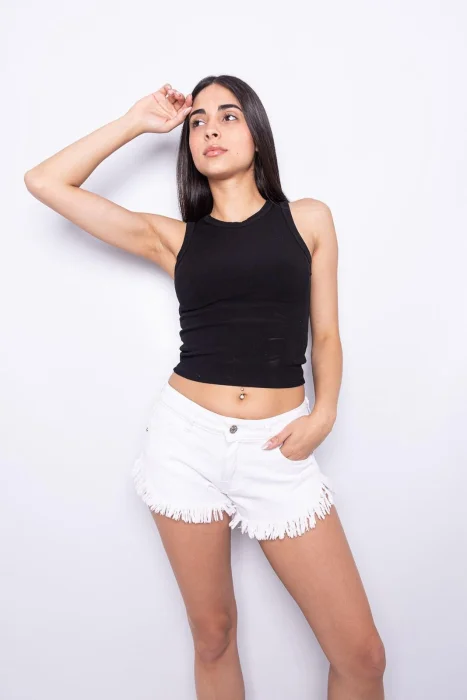 Short Jeans Blanco Desflecado Dama
