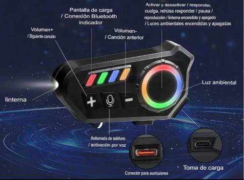 Intercomunicador Bluetooth para Casco con Luz Rgb y Linterna - Miniatura 3