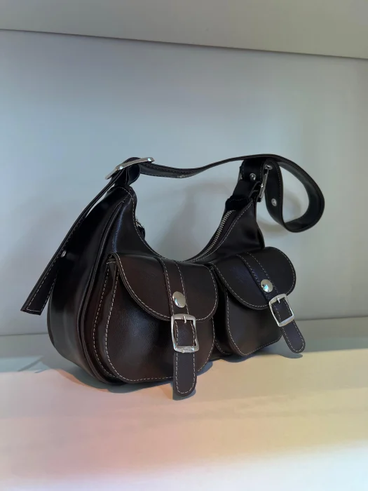 Cartera  Marrón o Negra Mini Bag Cargo Bolsillos Baguette