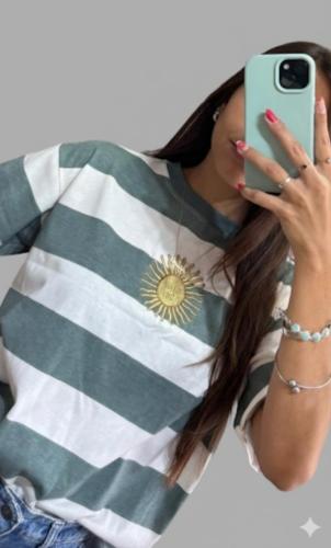 Remeras Rayadas Argentina Bordado