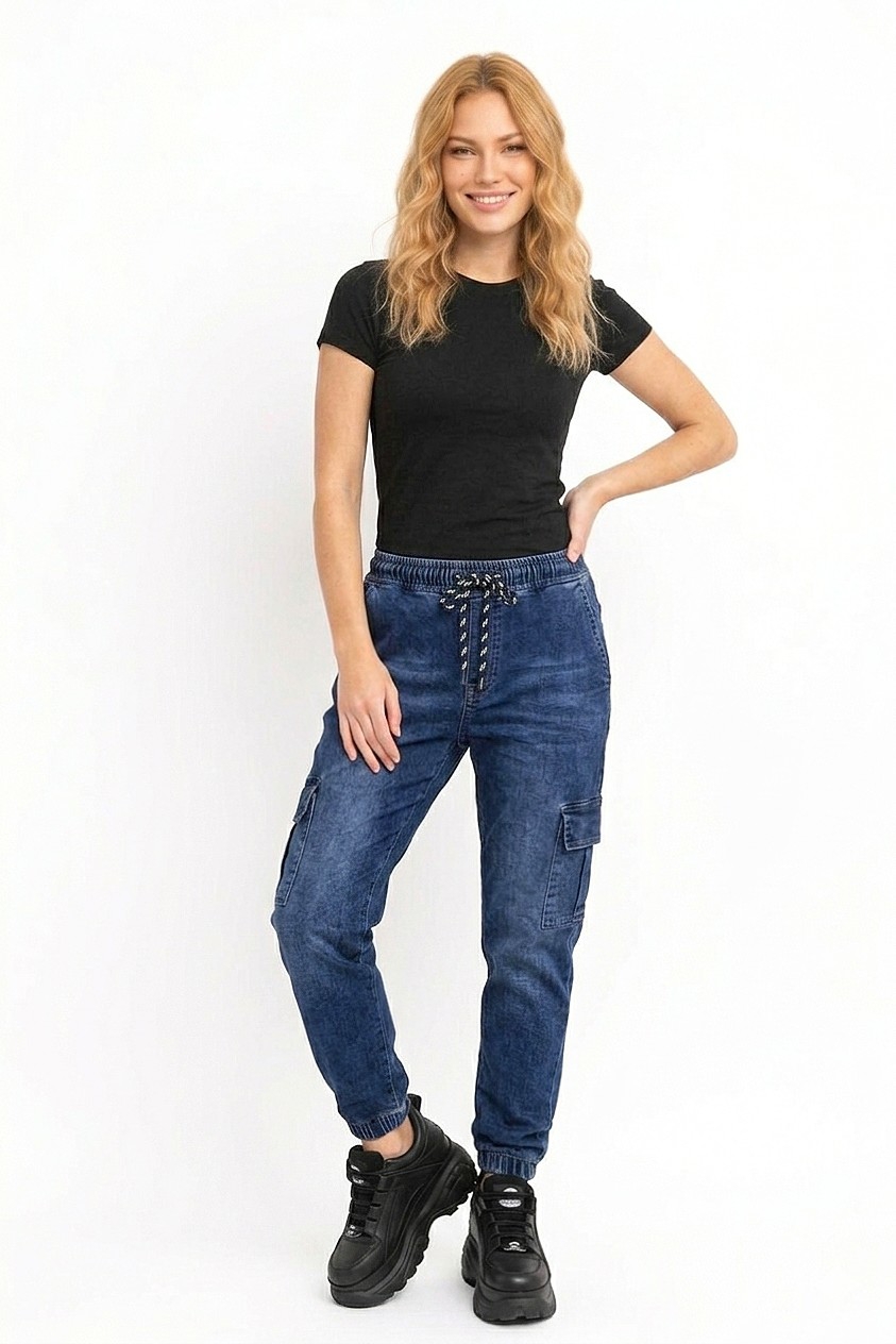Jogger Jean Cargo Dama Mayoristas Pantalon Denim Puño Bolsillo Ajustado Mujer Hotsale - Imagen 3
