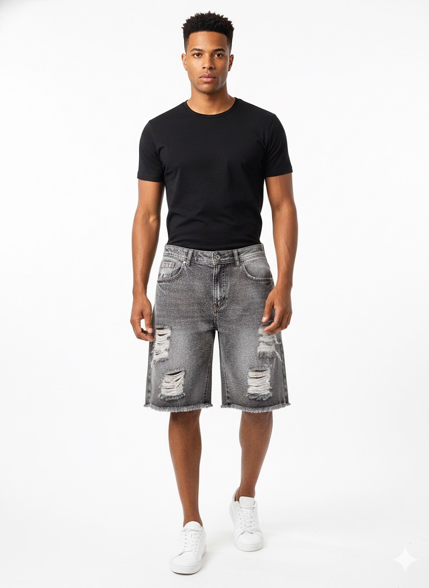 Bermuda Jean Mom Pantalon Corto Ancho Denim Roturas Flecos Mayoristas Hotsale Shorts - Imagen 1
