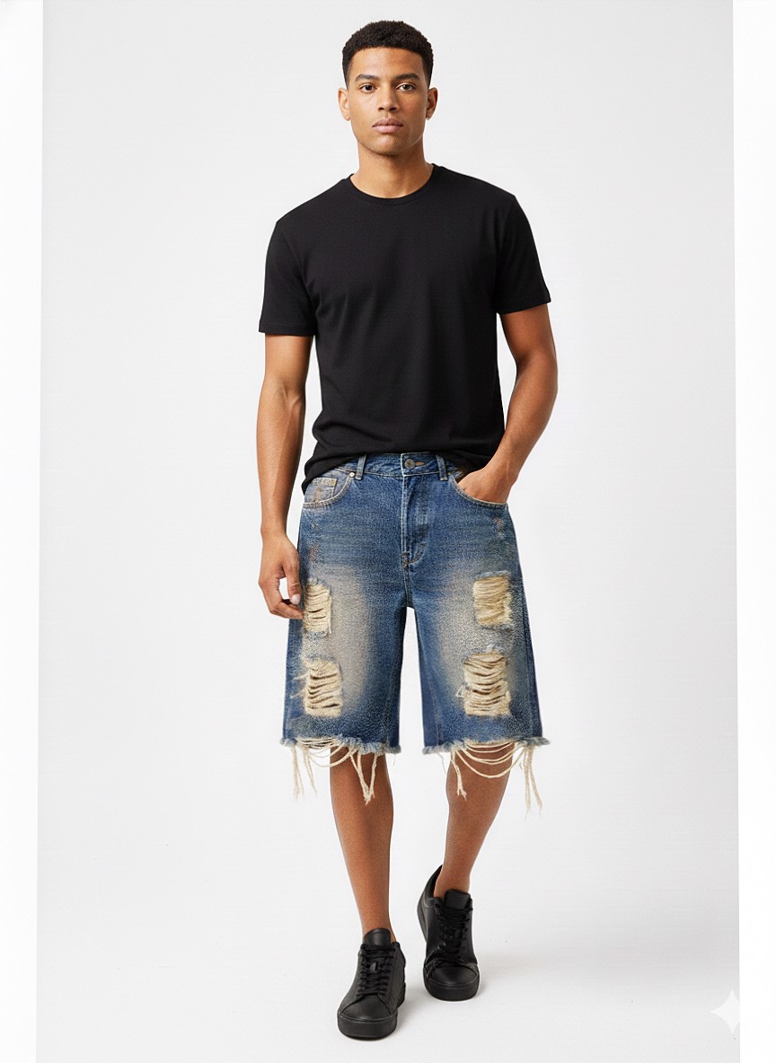 Bermuda Jean Mom Pantalon Corto Ancho Denim Roturas Flecos Mayoristas Hotsale Shorts - Imagen 2