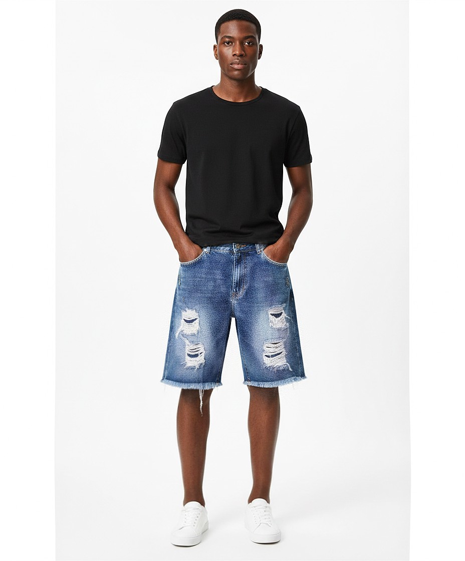 Bermuda Jean Mom Pantalon Corto Ancho Denim Roturas Flecos Mayoristas Hotsale Shorts - Imagen 3