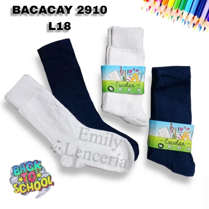 Medias Colegial Algodón Blanco Azul
