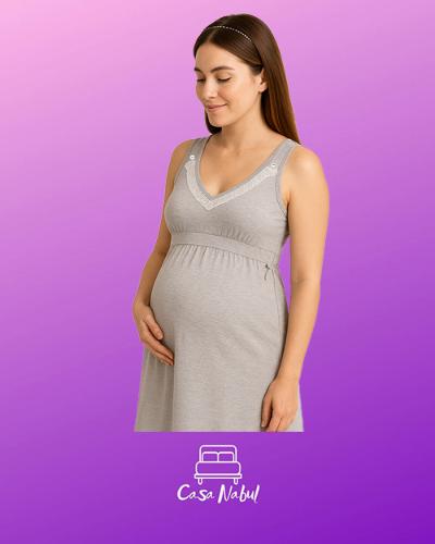 Camison Maternal Amamantar Liso Puntilla Puro Algodon