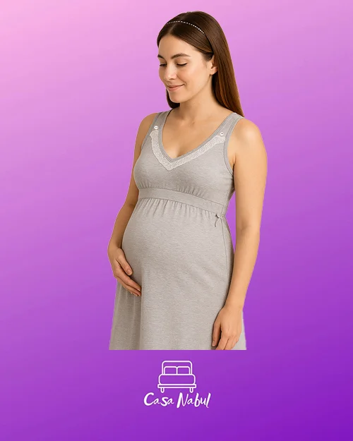 Camison Maternal Amamantar Liso Puntilla Puro Algodon