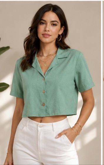 Camisa Crop de Lino - Imagen 3