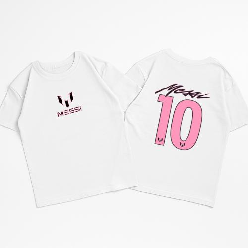 Unisex- Remera Ovsize Messi Logo Rosa