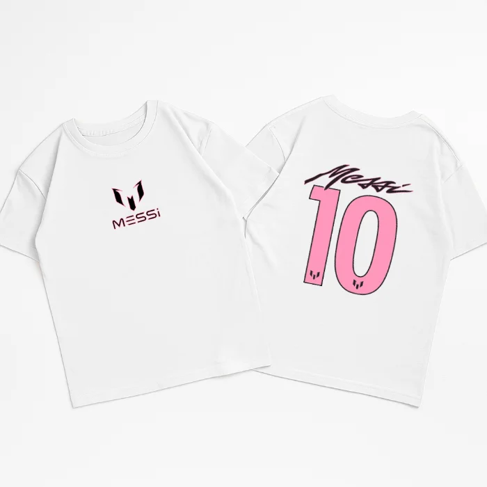 Unisex- Remera Ovsize Messi Logo Rosa