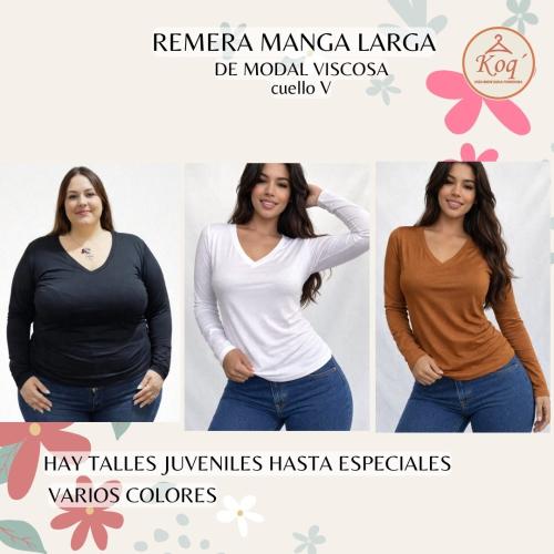 Básica Remera Manga Larga Cuello V