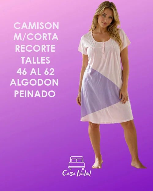 Camisón Manga Corta Algodon Peinado Recorte
