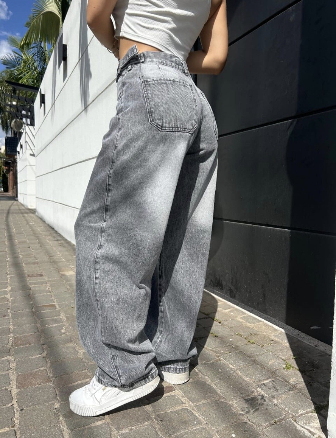 Jeans Baggy con Regulador Gris Localizado - Imagen 2