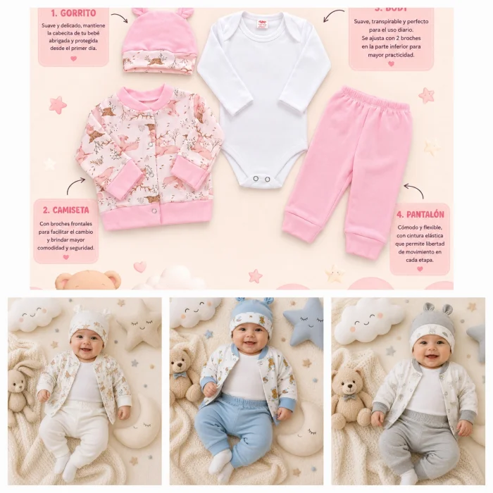 Conjunto Body 4 Piezas en Algodon Interlok