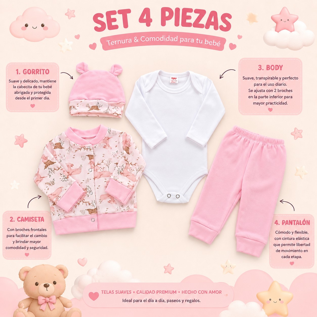 Conjunto Body 4 Piezas en Algodon Interlok - Imagen 3