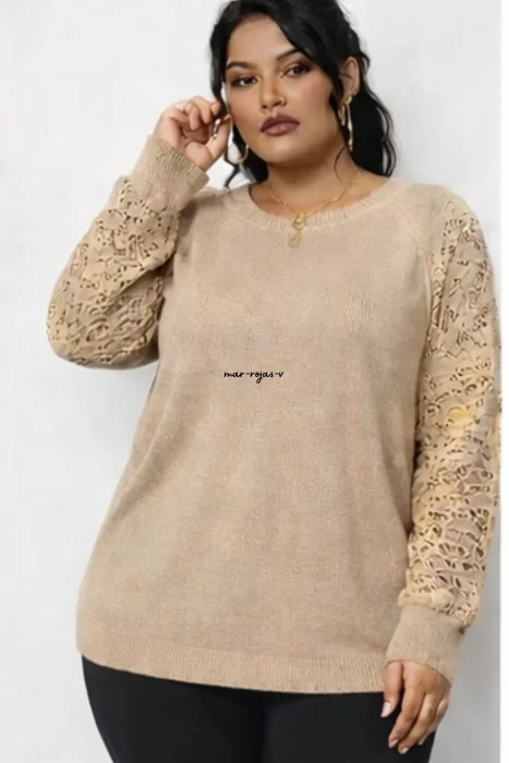 Sweater Manga Calada Calada Cuello Redondo