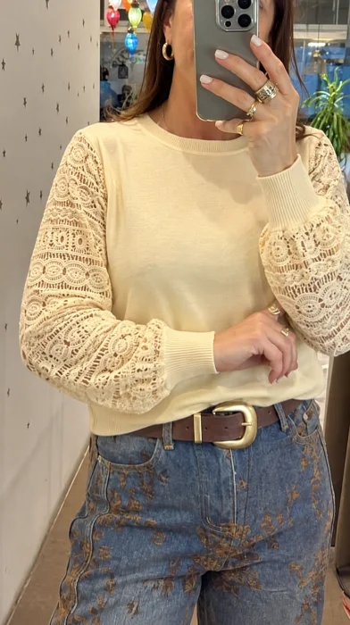 Sweater Manga Calada Calada Cuello Redondo