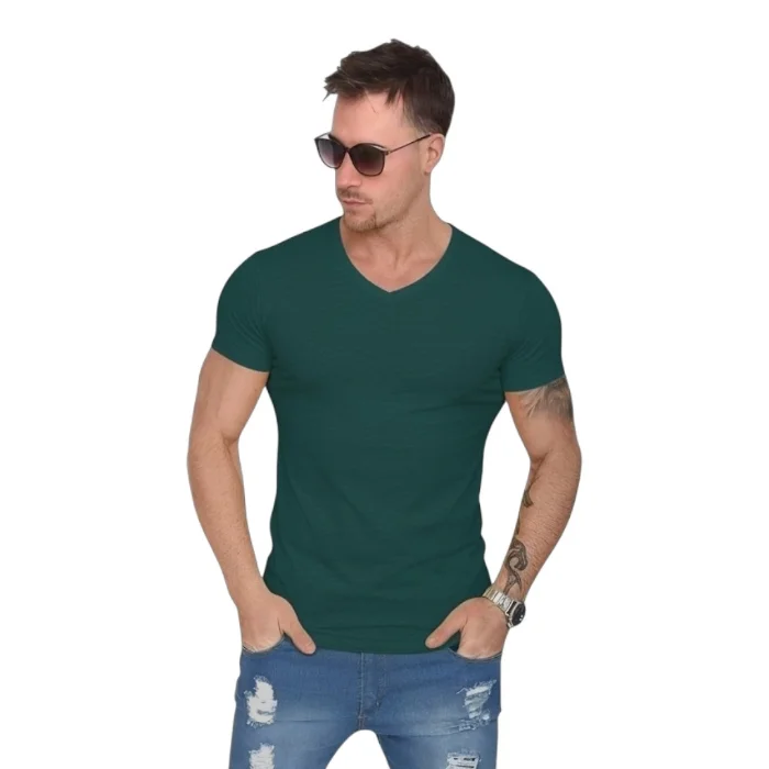 Remera Cuello V Verde Ingles