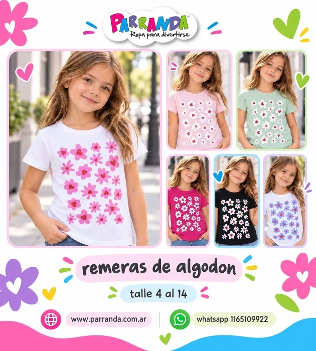 Remeras de Algodón Peinado Talle 4 al 14