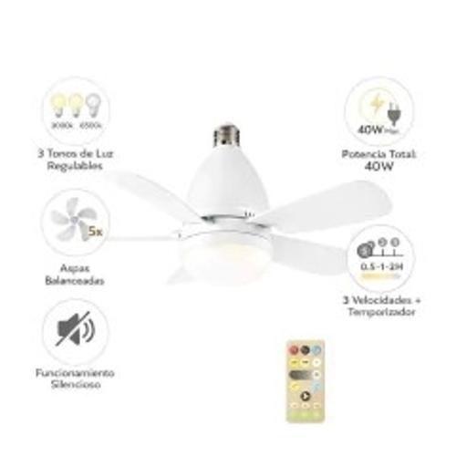 Lámpara Led 2 en 1 con Ventilador 5 Aspas Integrado y Control Remoto - Miniatura 2