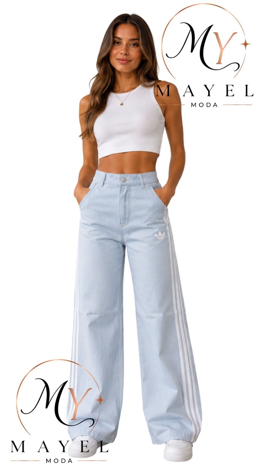 Wide Leg con Líneas y Corona Bordado - Imagen 2