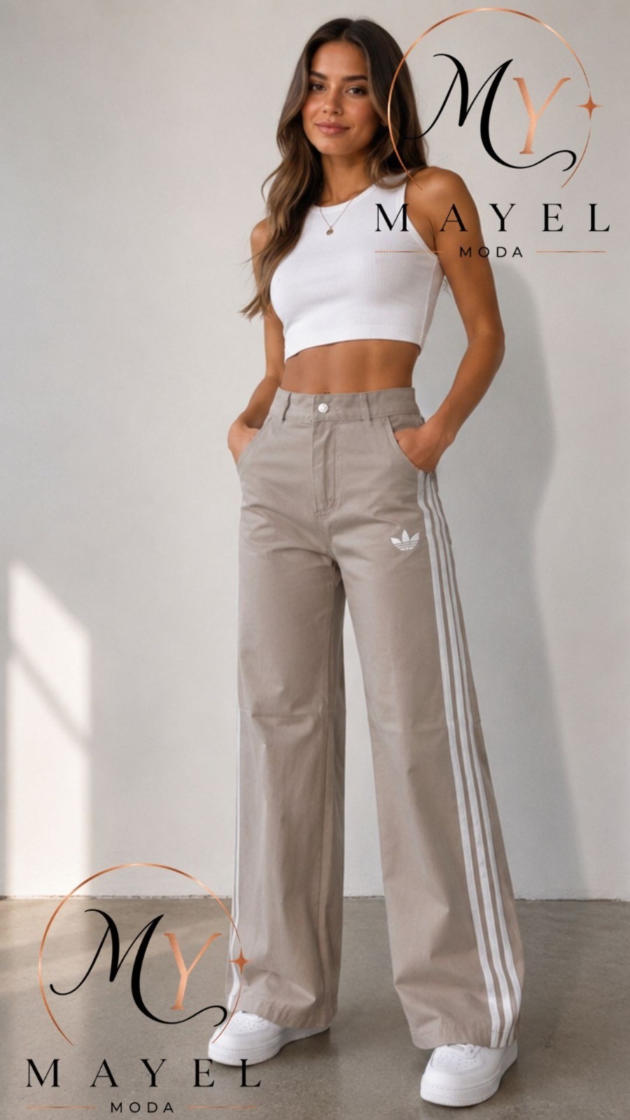 Wide Leg con Líneas y Corona Bordado - Imagen 3