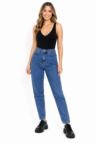 Jean Mom Clásico Dama Pantalón Ancho Skinny Denim Mujer Hotsale Mayoristas Azul Roto - Miniatura 5