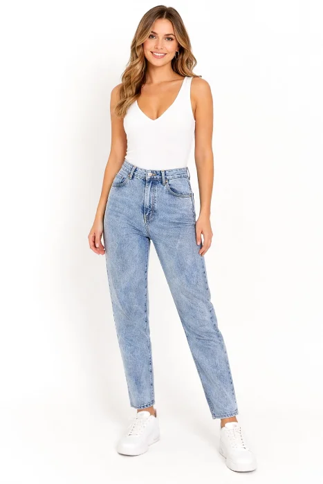 Jean Mom Clásico Dama Pantalón Ancho Skinny Denim Mujer Hotsale Mayoristas Azul Roto