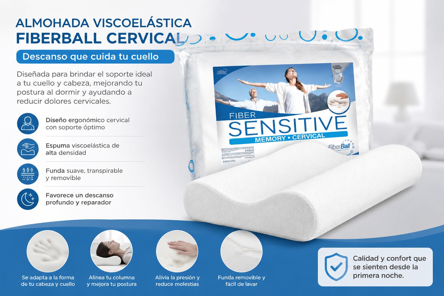 Almohada Cervical Viscoelástica Memory Foam Sensitive Fiberball 57x40 - C.jpeg