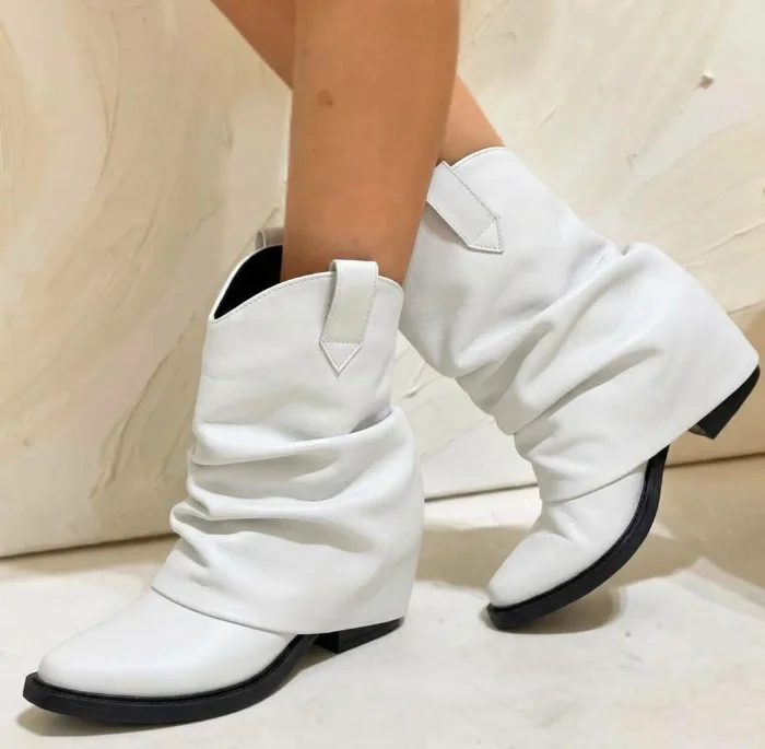 Bota Texana Frida Baja Volcada Blanco