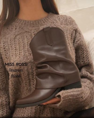 Botita Texana Arrugada Baja Black Choco