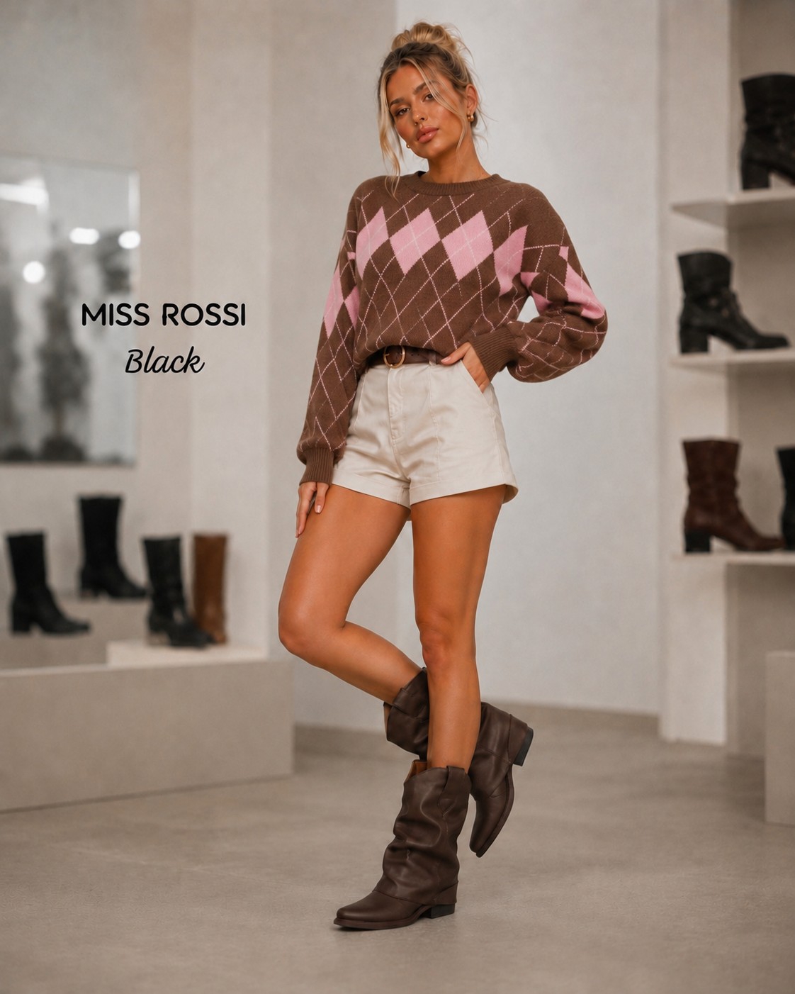 Botita Texana Arrugada Baja Black Choco - Imagen 2