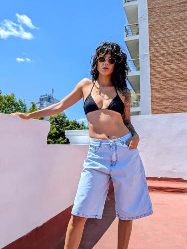 Bermuda Baggy Celeste con Lazo