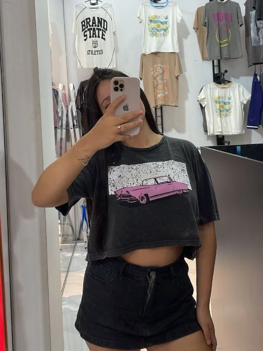 Crop Top Prelavado Oversize Corto 07 Car