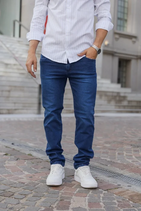 Pantalon Semi Chupin Azul Colegial