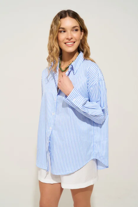 Camisa Rayada Celeste