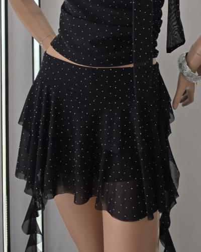Pollera con Short con 2 Volados Largos Tul Strass