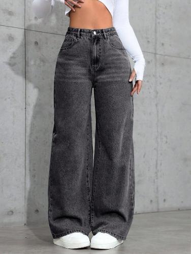 Wide Leg Negro Gastado C/bigotes