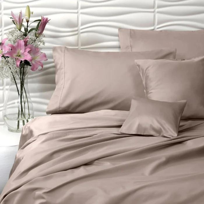 Juego de Sábanas Beige Queen Size Danubio 600 Hilos 100% Algodón Egipcio